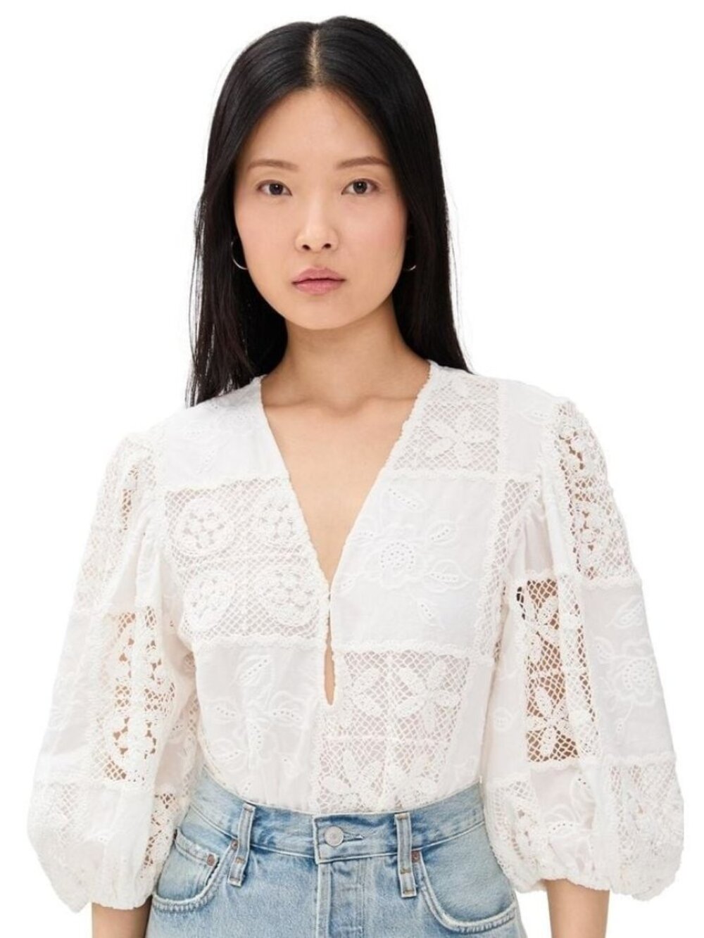 Farm Rio Rosy Eyelet Puffy Sleeve Top/Bodysuit Sz XXS. NWT!!!